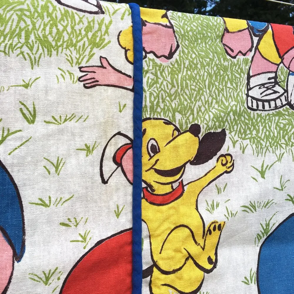 Vintage Children's Football Bedspread / Kid's Twin Size Bed Cover / Coverlet